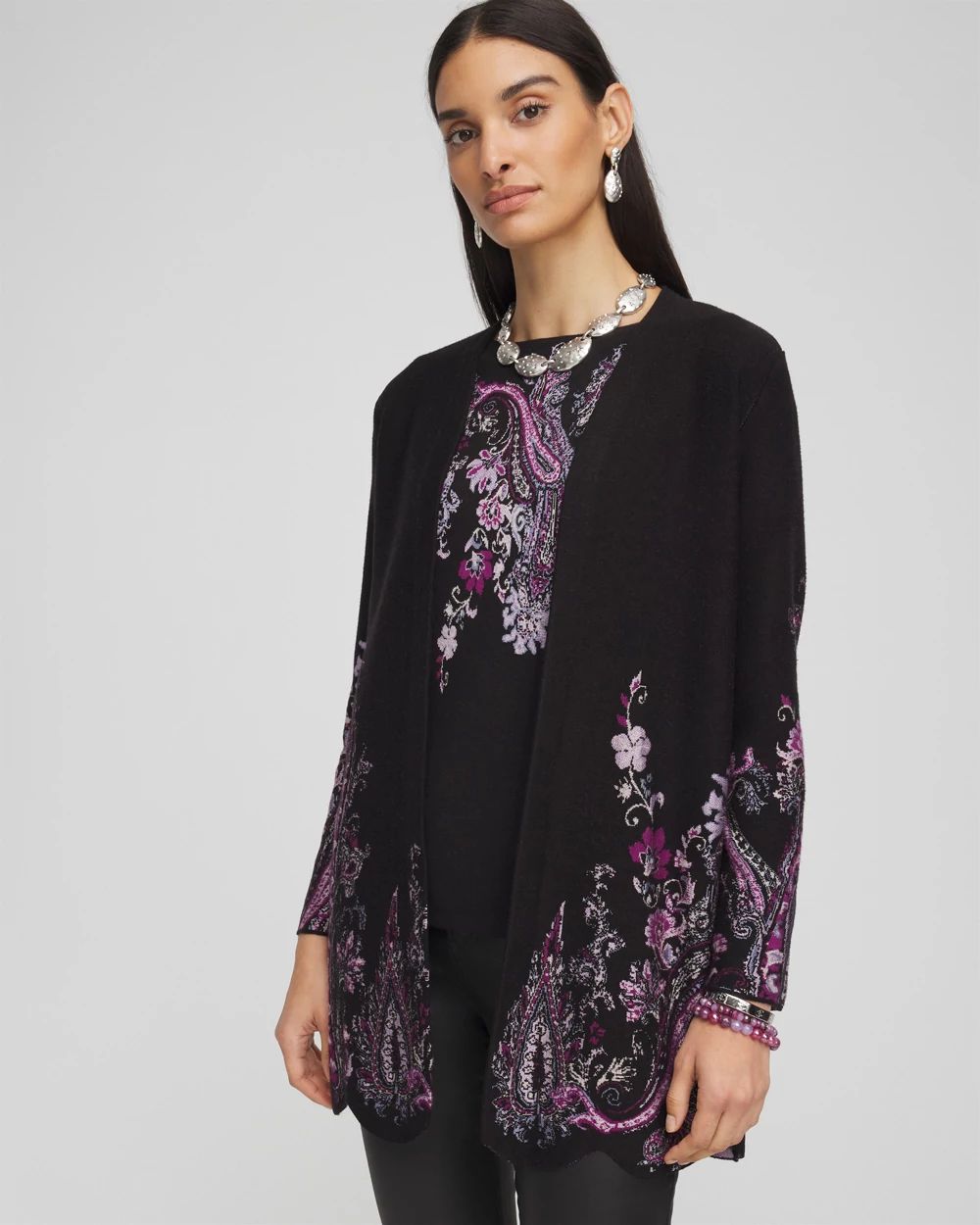 種類豊富な品揃え Scalloped Jacquard Hem Chico's | Cardigan シャンプー